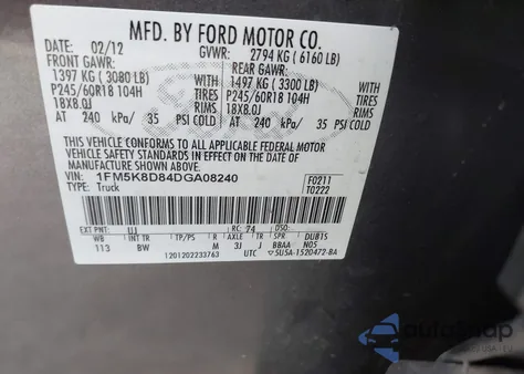 2013 Ford Explorer Xlt z USA, uszkodzony, nr VIN 1FM5K8D84DGA08240